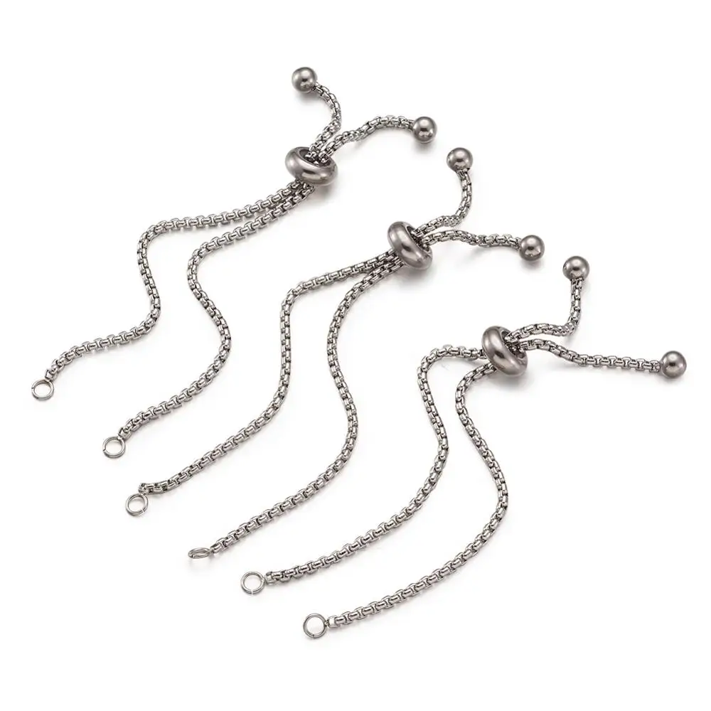 10Pcs Adjustable 304 Stainless Steel Bracelet Makings Slider Extender Box Chains with Ball Ends for DIY Bracele 9"(230mm)