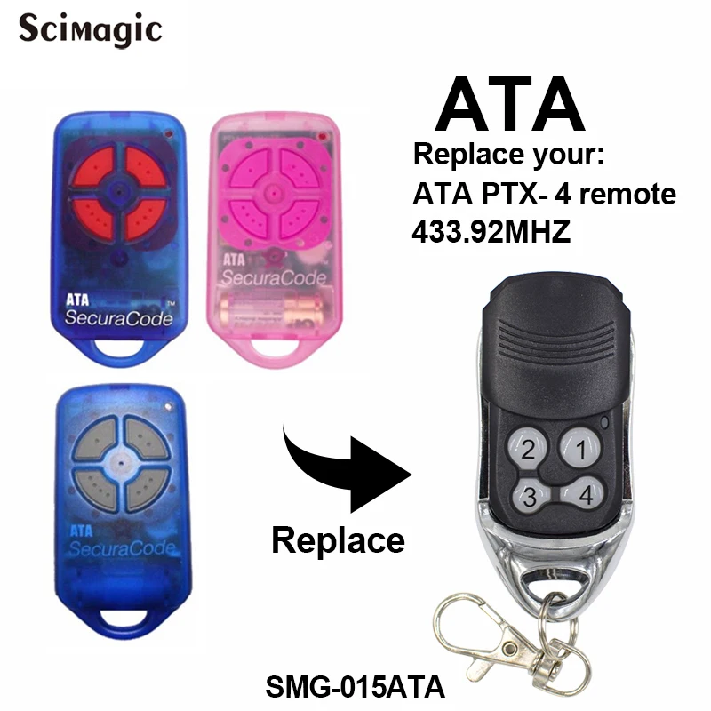 ATA PTX-4 Securacode Controle remoto de substituição para porta de garagem/portão 4 botões transmissor para ata ptx4 433.92 mhz