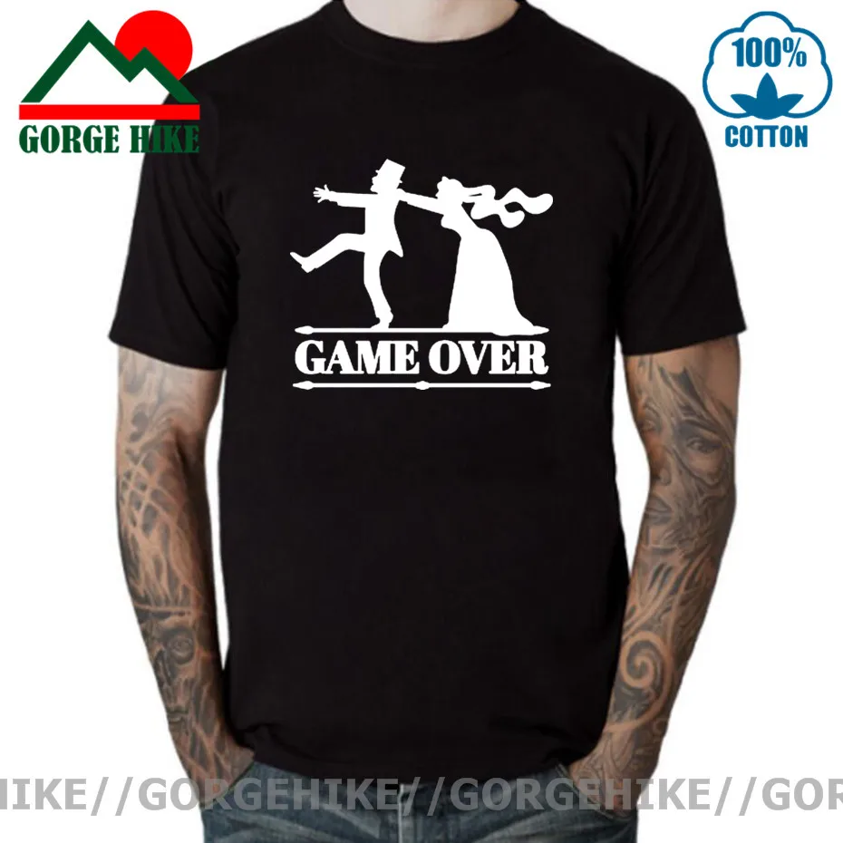 

Футболка Game Over Tees для мужчин, топы для невесты, Одежда Для холостяка, смешная футболка для девичника, семейный костюм, серая футболка для мужа, жены, футболка