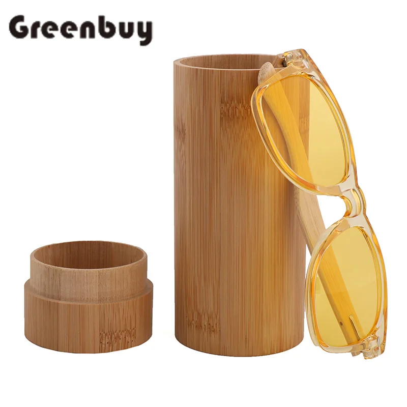 

Cylindrical bamboo spectacle case stock bamboo wood sunglasses case laser logo can be customized shape