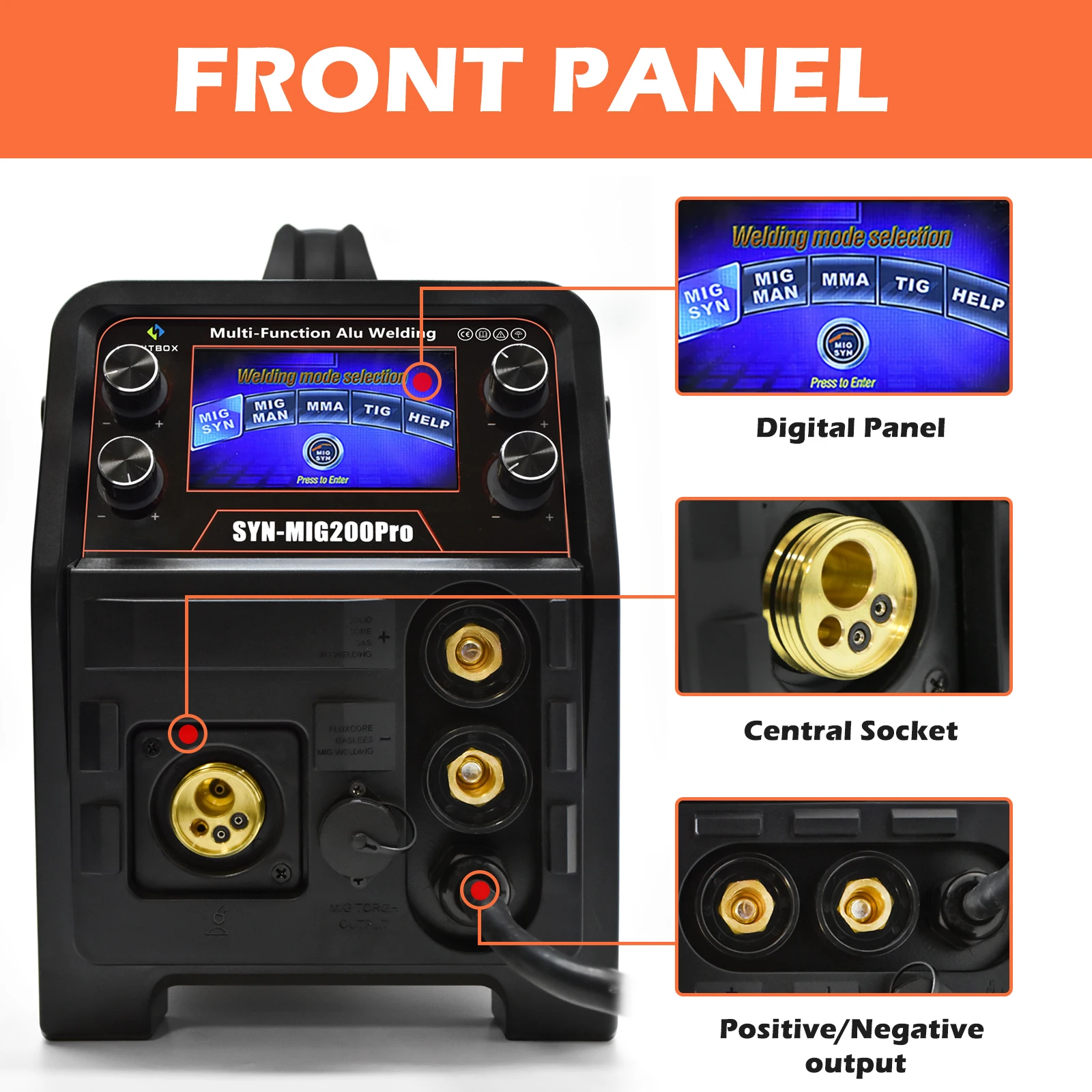 ماكينة لحام HITBOX شبه أوتوماتيكية Mig 4 في 1 عدة عاكس ألومنيوم mig Weld SYN-MIG200Pro جهاز تحكم رقمي 220 فولت