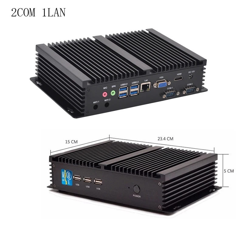 6*RS232 COM 2*COM 6*LAN ITX Case Rugged Fanless Mini Computer HDMI VGA 4USB3.0 Intel Core i5 4200U LPT GPIO Mini PC HTPC