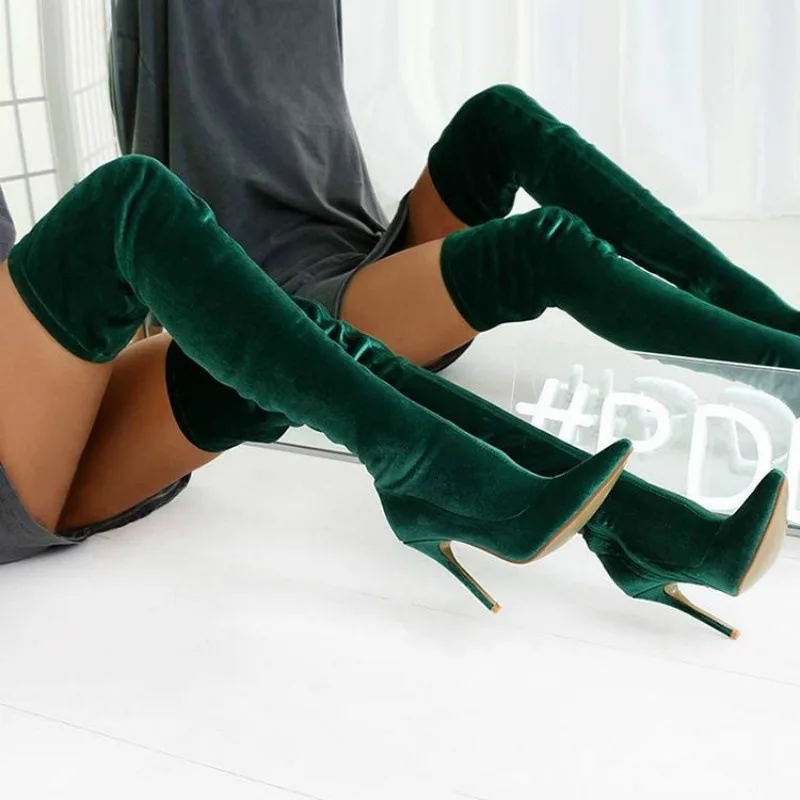 

Bootee Woman 2019 Lady Boots Sexy Thigh High Heels High Sexy Pointe Shoes Luxury Designer Zipper Ladies Over-the-knee Pointy