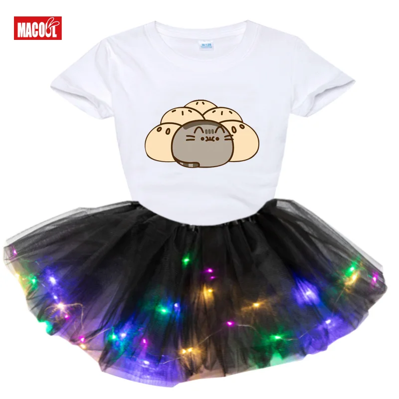 Ensemble de vêtements pour filles, 2 pièces, jupe lumineuse LED + t-shirt, tenue pour enfants