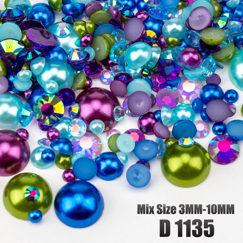 VDD 30/60/200g Gemischte Größen ABS Imitationsperlen Halbrunde Flachrückseitige Perlen AB-Farbe Harz-Strasssteine für Handwerk, Nagelkunst und DIY-Dekoration – Detail 31
