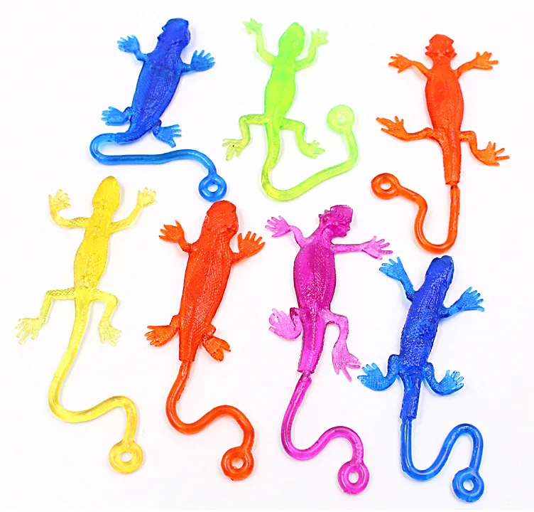 5Pcs Fun Nostalgic Toy Sticky Lizard Animal Retractable Sticky Rubber Lizard Children Funny Gadgets Random Color Wholesale