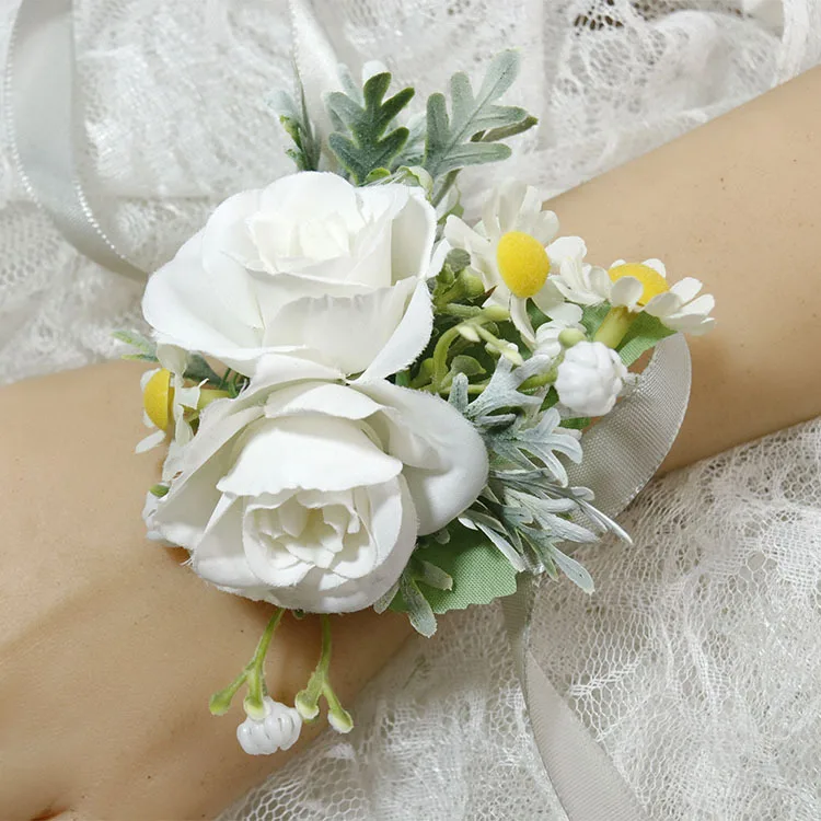 Weiß Dasies Aritifical Boutonnieres für Hochzeit Braut und Bräutigam Spezielle Gelegenheiten Gäste Corsage