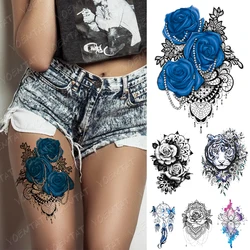 Waterproof Temporary Tattoo Sticker Blue Rose Lace Mandala Henna Flash Tattoos Tiger Butterfly Body Art Arm Fake Tatoo Women Men