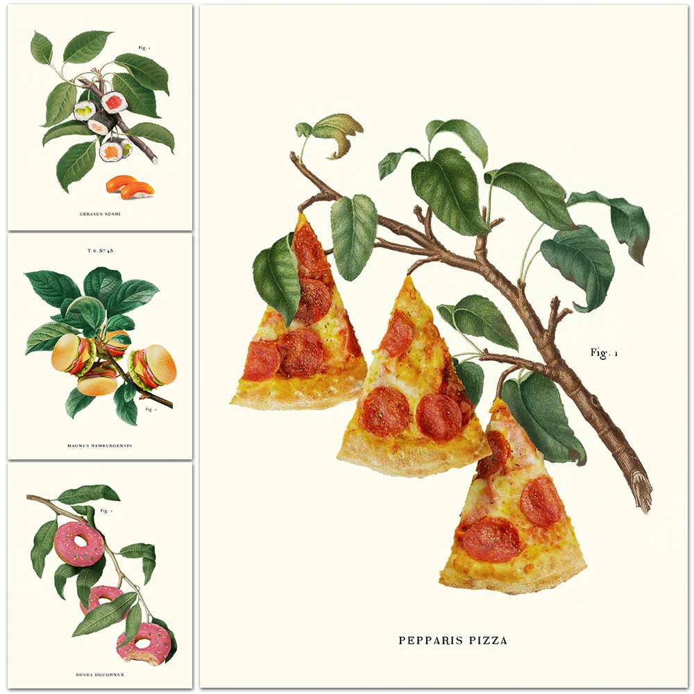 

Plant And Delicacy Abstract Wall Art Canvas Painting Plants That Grow Pizza Food Art Poster And Prints For Kitchen Hotel Decor