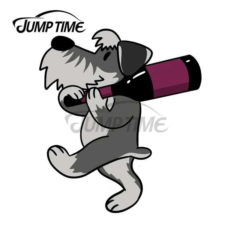 JumpTime 13 x 8.8cm For Schnauzer Wine Lovers Decal Sunscreen Car Sticker Creativite Bumper Motorcycle Waterproof Vinyl Car Wrap