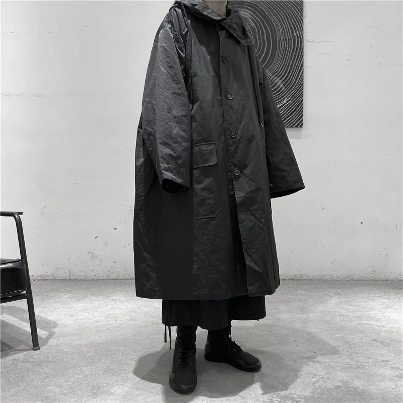 Men's Medium And Long Cotton Windbreaker Black Coat Windbreaker Fashion 2021 New Winter Cotton Jacket