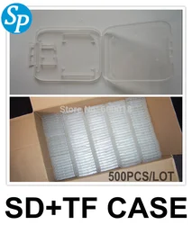 500pcs/lot  SD + micro sd memory card cases case box enclosure , slim sd card holder plastic Protector for micro sd 128GB