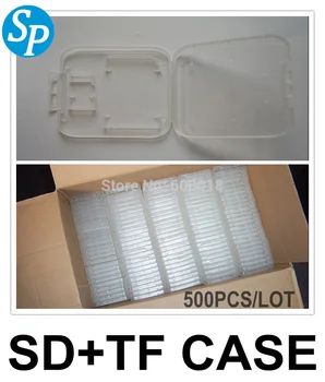 SD + 마이크로 SD 메모리 카드 케이스 박스 인클로저, 슬림 SD 카드홀더 플라스틱 보호대, 마이크로 SD 128GB, 로트당 500 개