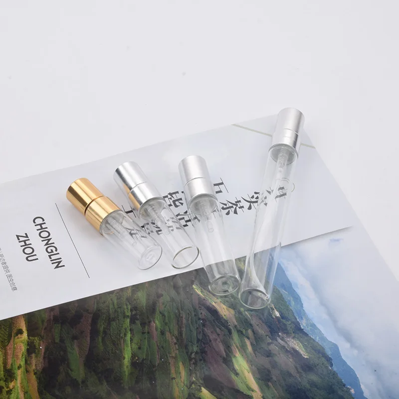 100 Stück 2ml 3ml 5ml 10ml Glas-Zerstäuberflasche, nachfüllbar, bunte Aluminiumkappe, Parfüm-Sprühflasche, Reisebehälter – Detail 4