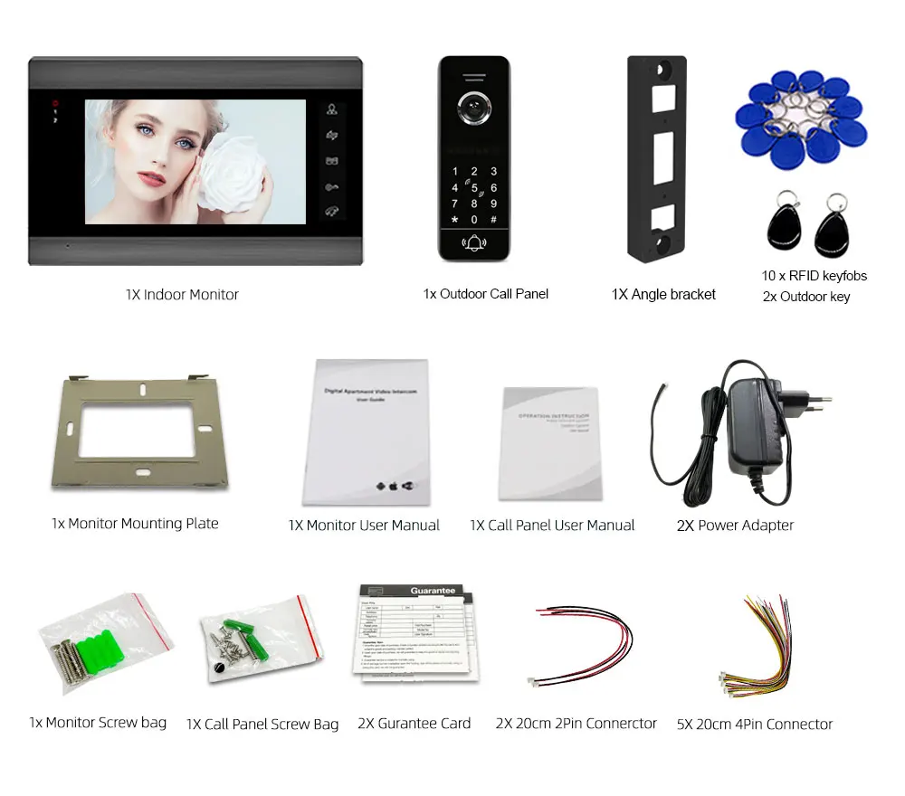 1080P Wireless WiFi 7 Inch Video Intercom for Home IP Video Doorbell Password Keypad/RFID Card APP Unlock  Intercom System