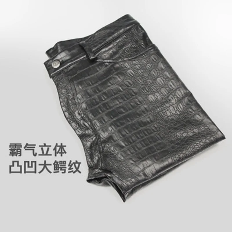 Men Pencil Pants 3 D Intaglio Printing Crocodile Grain Legging PU Leather Casual Jean Boots pants Skinny Solid Printing Trousers