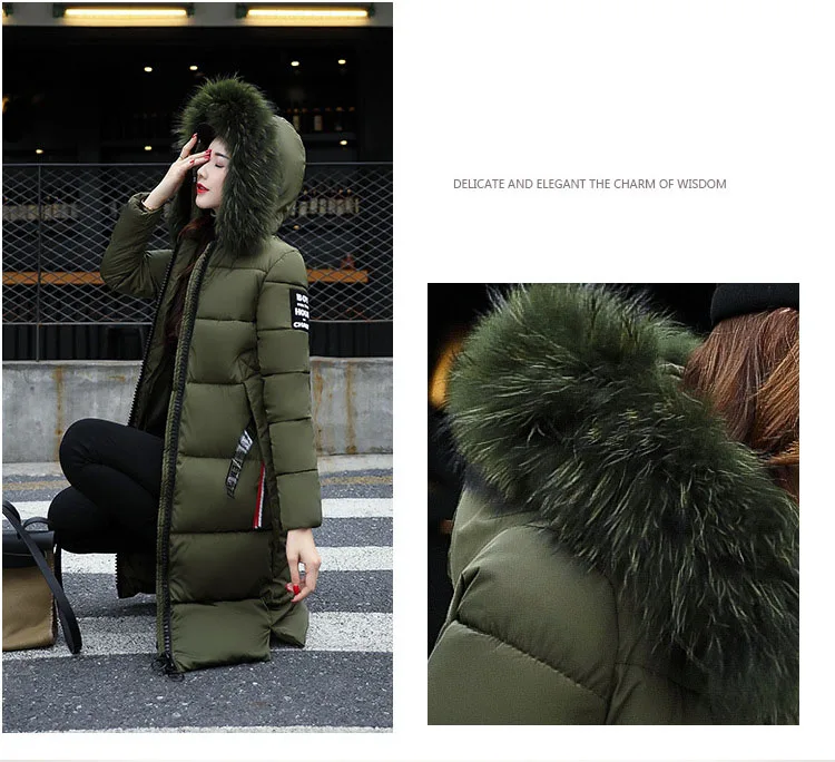 2025 Women's Down Parkas Winter Jacket Big Fur Collar Thick Slim Coat Fashion Hooded Cotton Outerwear Long Winter Woman Coat