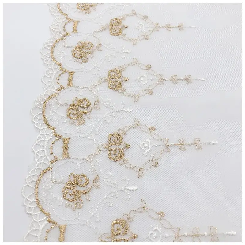 16.2CM Width Mesh Embroidery Gold Thread Rose Lace Fabrics DIY Wedding Gorgeous Dress Lolita Clothing Garment Accessories