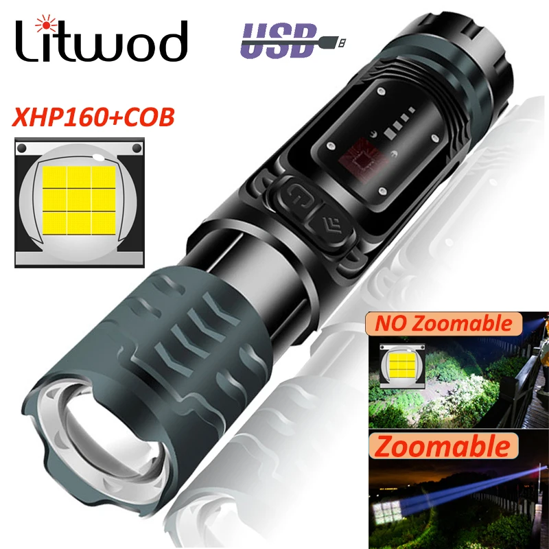 

88000LM XHP160 COB High Quality Led Flashlight USB Rechargeable 18650 Battery Torch Lantern Zoomable Aluminum Waterproof Lanter