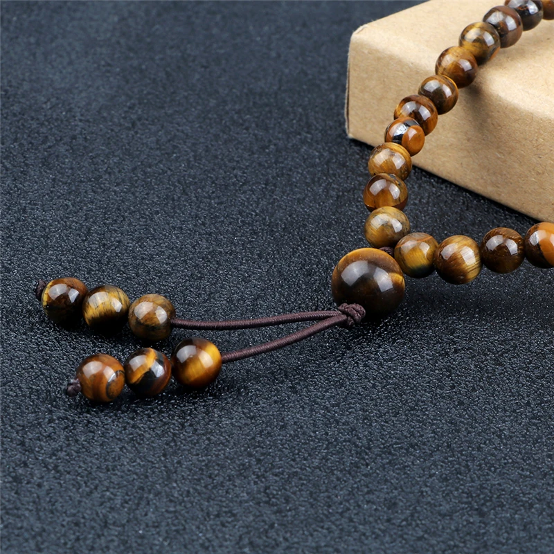 Charm Tiger Eye Stone Bracelets 6mm 108 Prayer Beads Necklace Mala Fashion Jewelry Buddhist Lucky Bangle Gift for Men Women Yoga