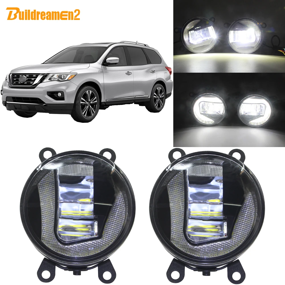 Buildreamen2 For Nissan Pathfinder R51 2005-2012 Car 90mm Round Projector LED Bulb Fog Light + Daytime Running Light DRL 12V