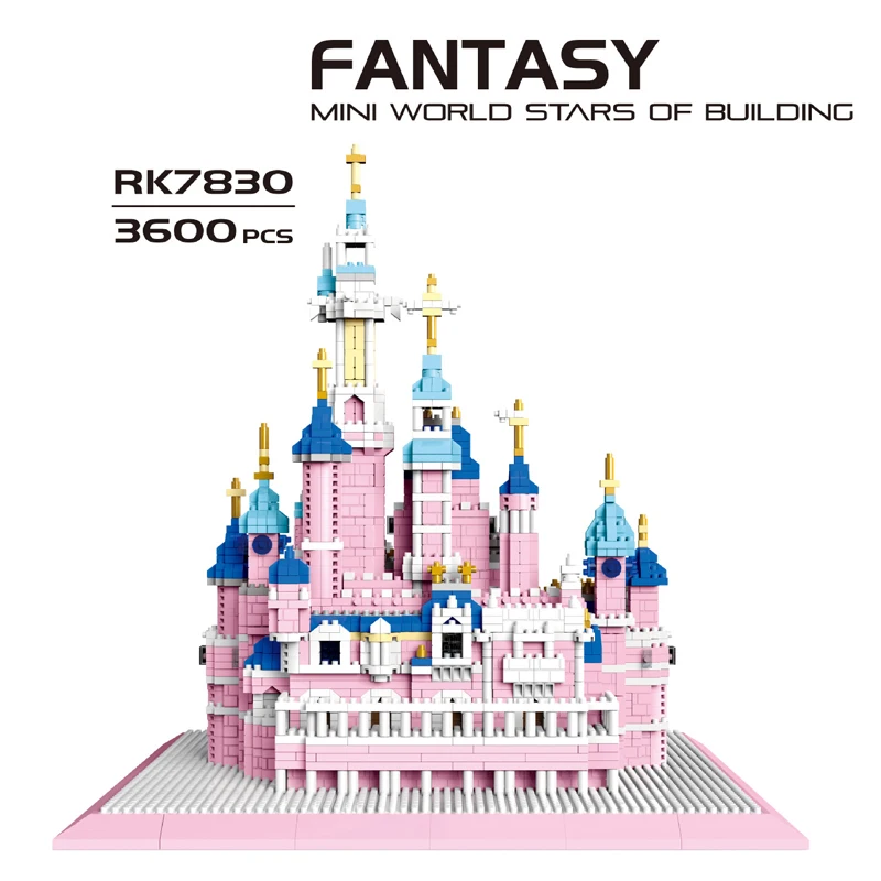 Creative Theme Amusement Park Micro Diamond Block Pink Fairy Tale Princess Castle Model Brick Toy Nanobrick Collection For Girls