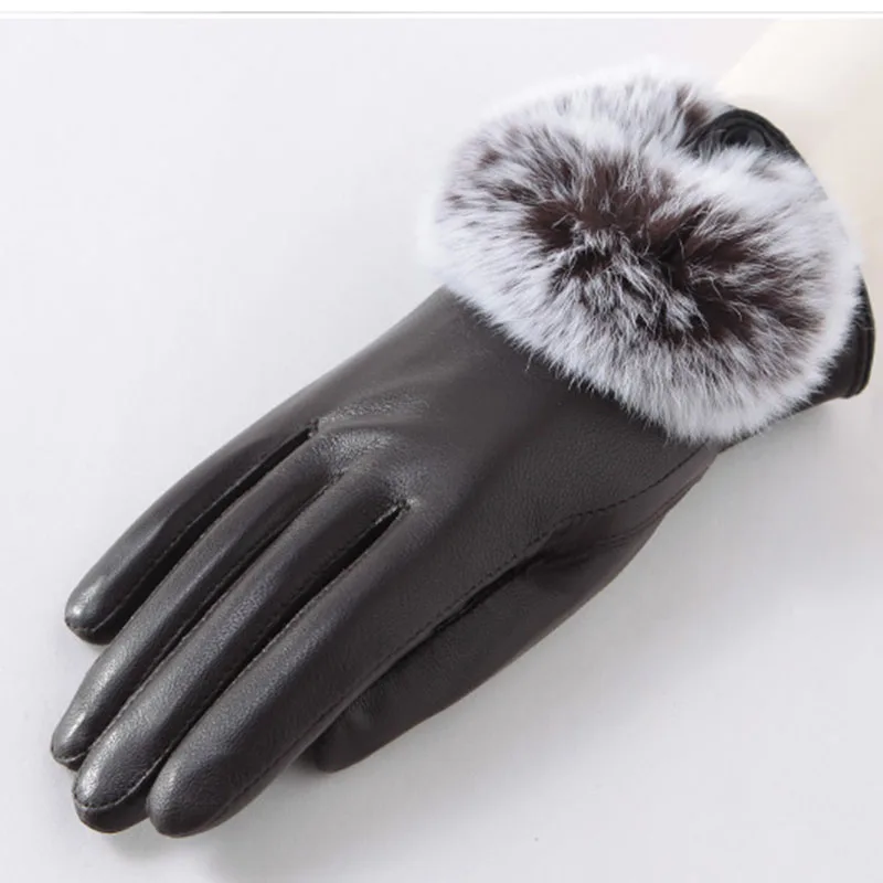 Guantes de piel auténtica para mujer, manoplas cálidas de piel de conejo Rex, para invierno, 2024