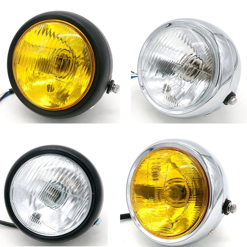 DC 12V Motorcycle Refit Headlight Vintage Round Motorcycle Head Light Scooter Motorbike Motor Front Headlights Lamp Universal