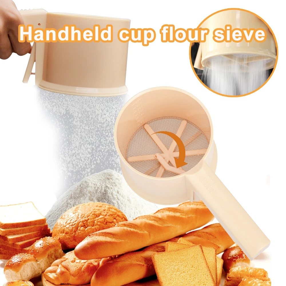 Fine Mesh Handheld Flour Sieve Semi-Automatic DIY Handy Flour Filter Baking Tools Kitchen Tools Home Accessories 2