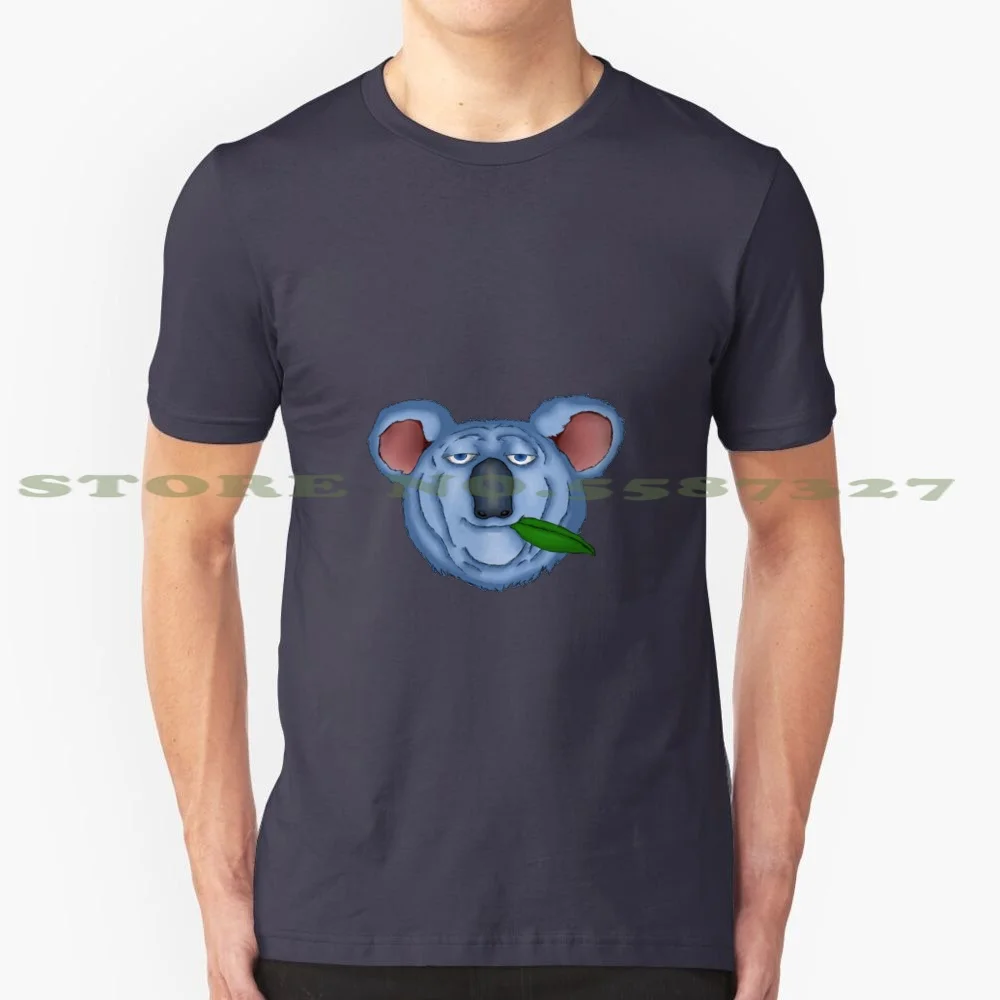 Smug Koala 100% Cotton T-Shirt Koala Smug Animal Eucalyptus Furry Smile Blue Leaf Kawai Kawaii Head Beam Eating Eat Food