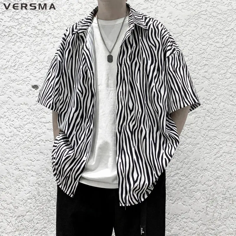 

VERSMA Korean Harajuku Chic Vintage Stripe Shirt Men Women Summer Hip Hop Streetwear Hawaiian Oversized Shirt Male Dropshipping