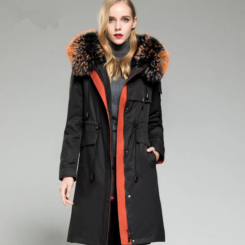 Winter Jacket Women Parka Real Fur Coat Female Rabbit Fur Liner Warm Jacket Women Raccoon Fur Collar Long Coat MY4368