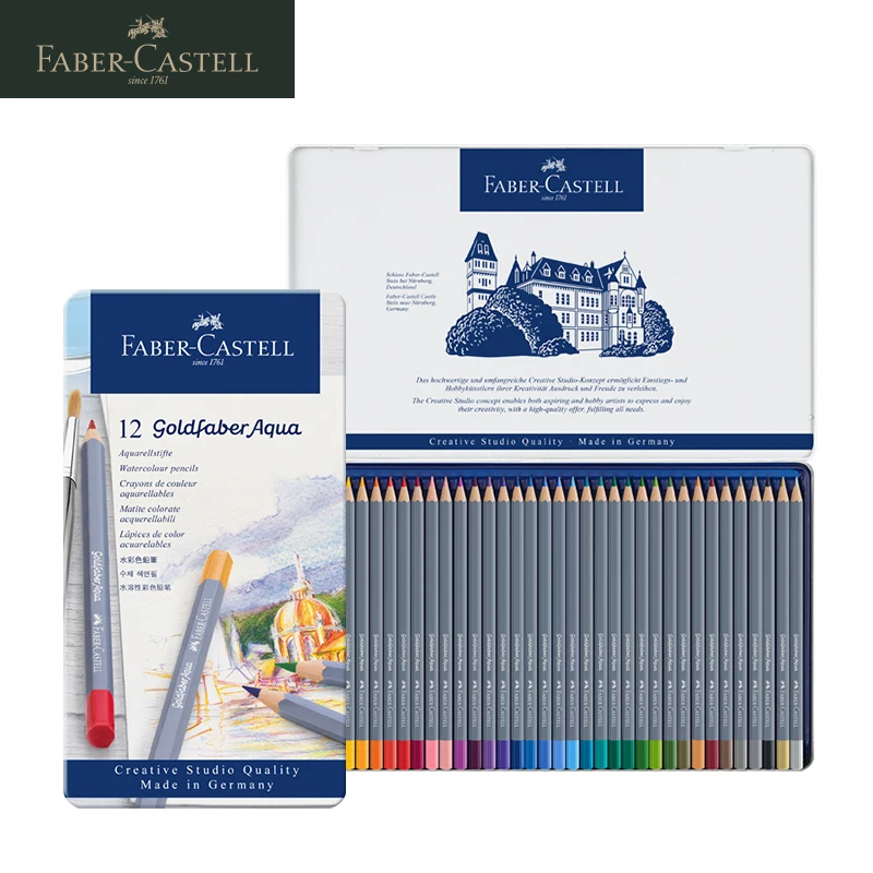 Карандаш Faber Castell Goldfaber Aqua, водорастворимый, цвет ed, синий, 12/24/36/48 цветов, профессиональный цветной карандаш товары для рукоделия