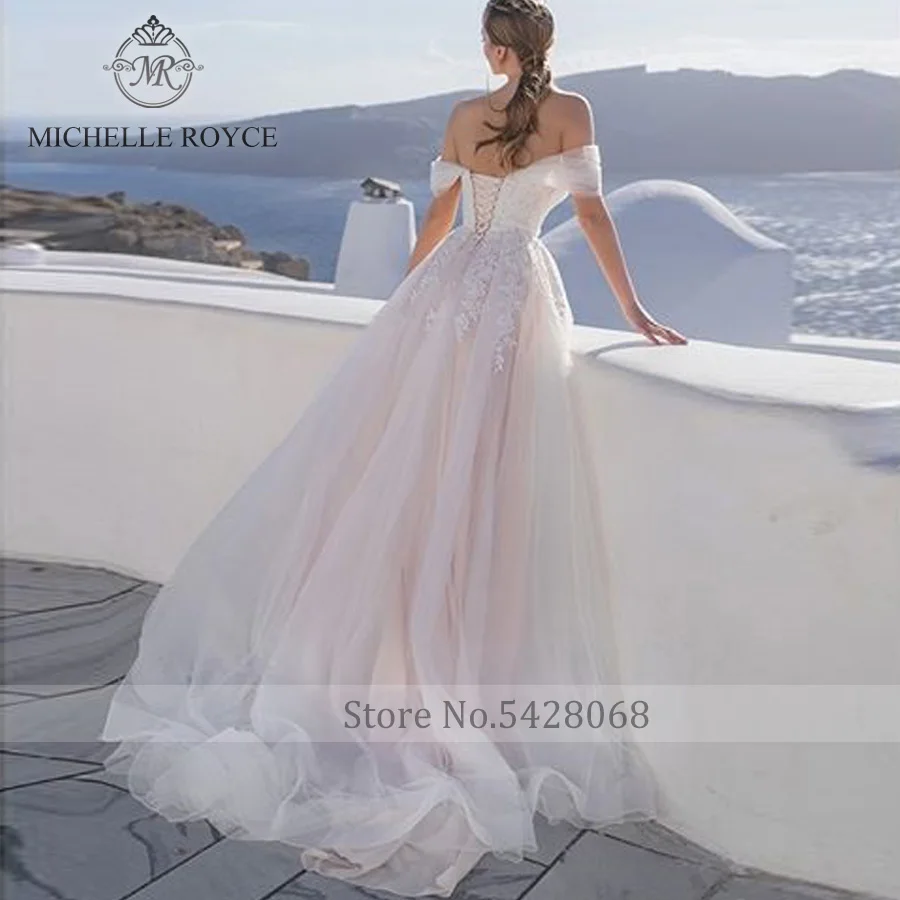 Michelle Royce A-Ling Wedding Dresses Sexy Sweetheart Off The Shoulder Lace Up Chapel Train Wedding Gowns Vestido De Noiva