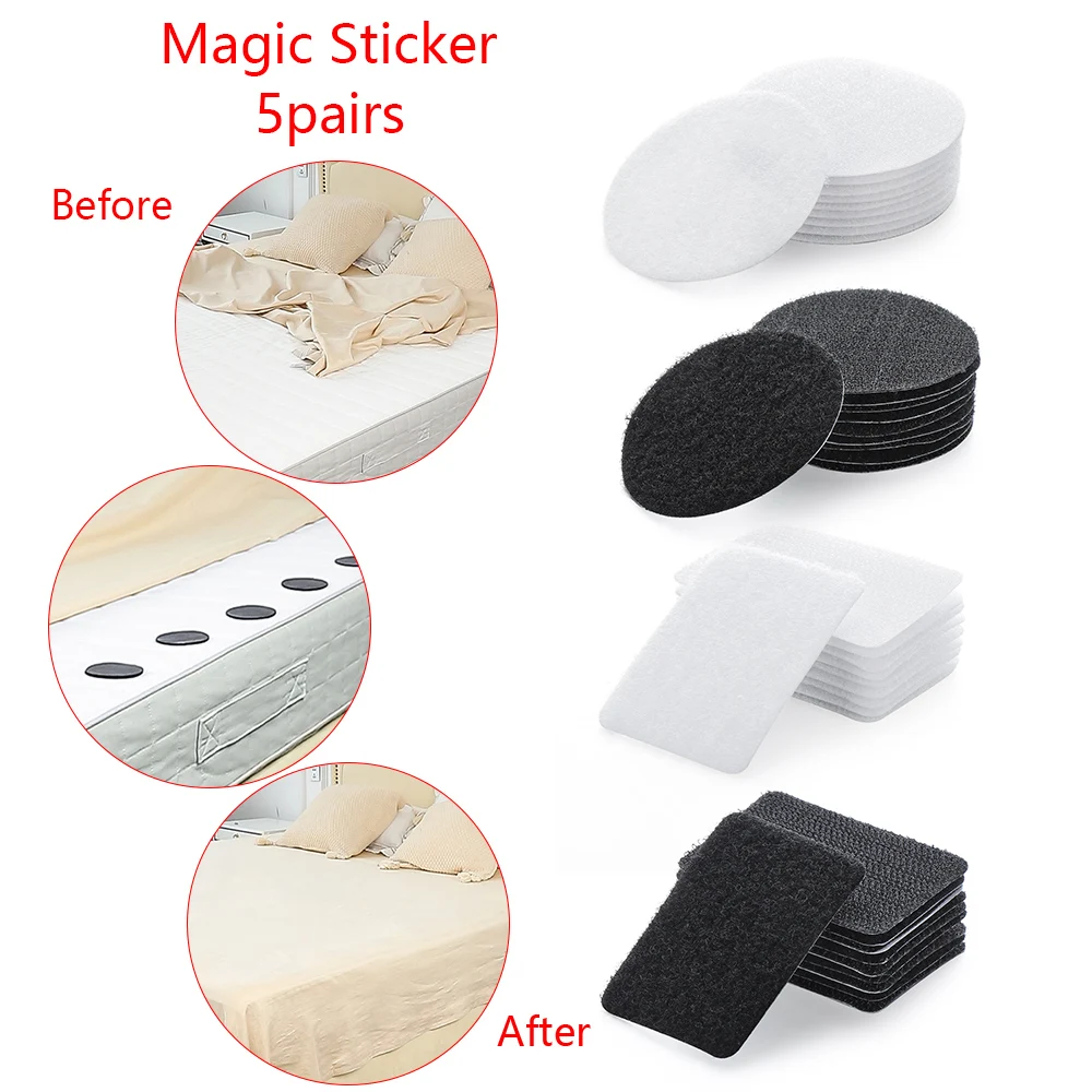 5Pairs Self Adhesive Non-slip Holder Magic Sticker Sofa Carpet Fastener Tape Strong Glue Home Gadget Home Sewing Accessory Tool