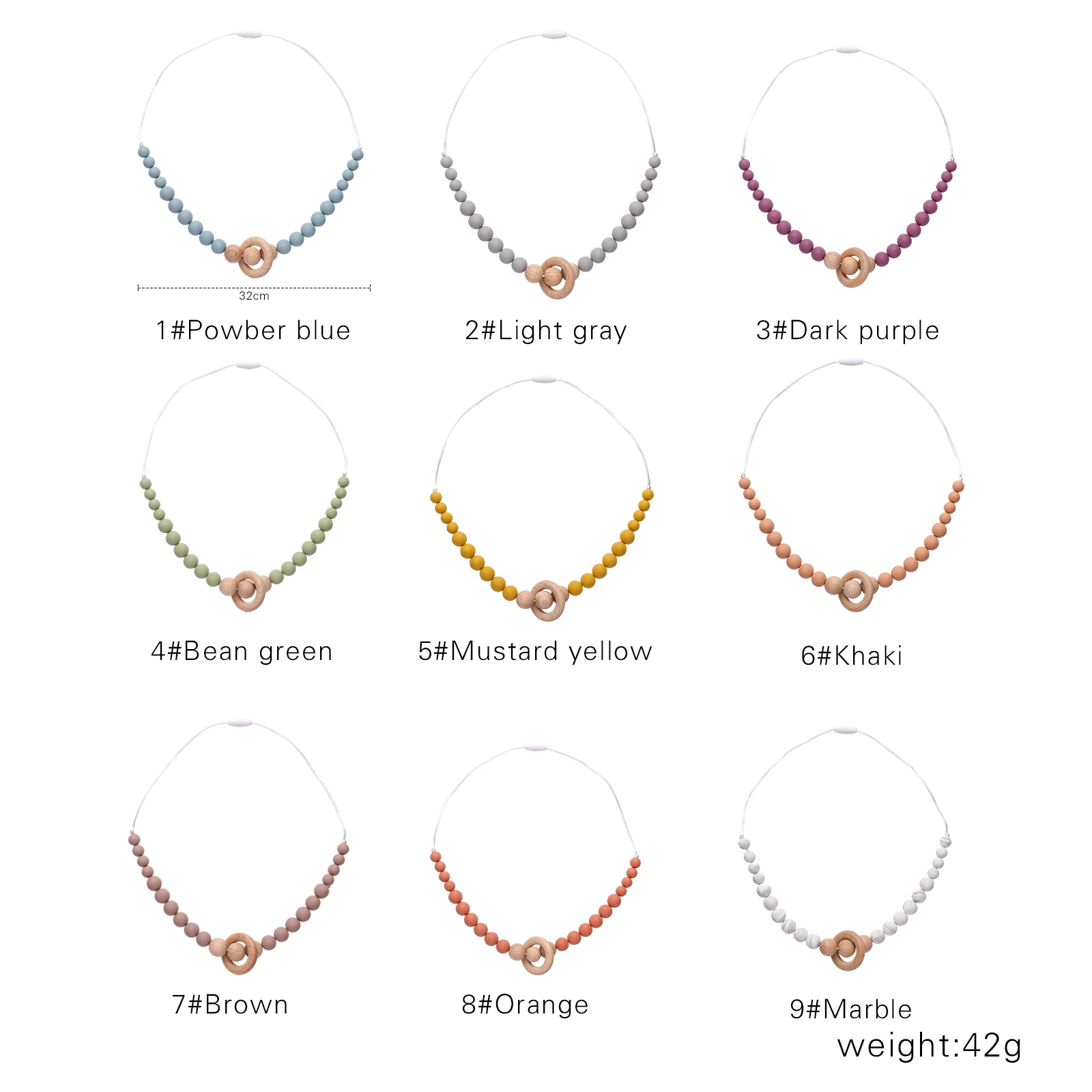 Collar de silicona para dentición de bebé, 9 colores, cuentas de silicona de grado alimenticio, cadena larga, producto de lactancia infantil, regalo