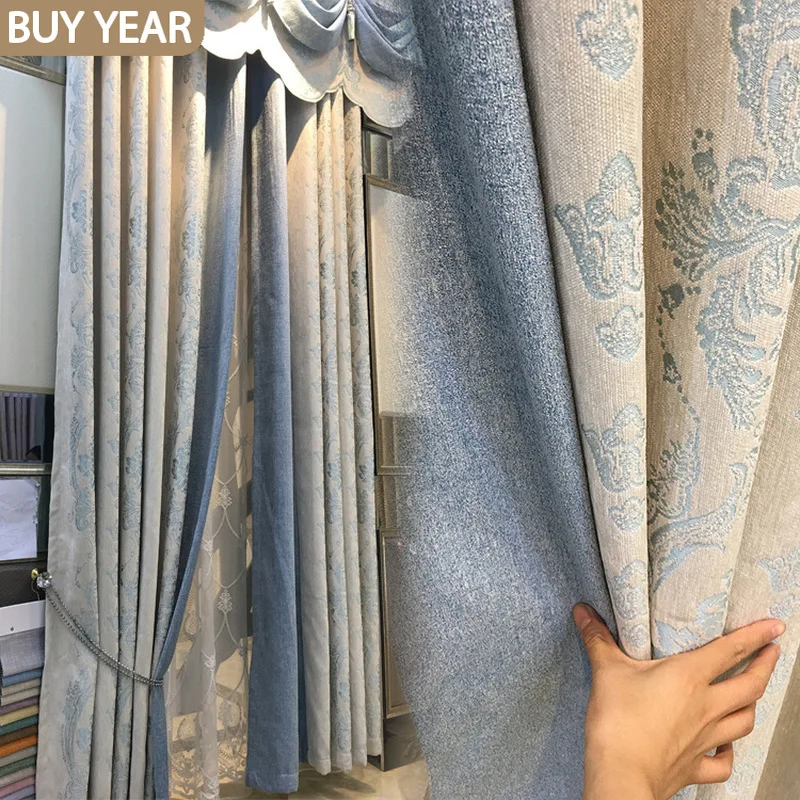 

Modern Curtains for Living Dining Room Bedroom European Chenille Jacquard Fabric Curtain Finished Factory Wholesale Direct Sales