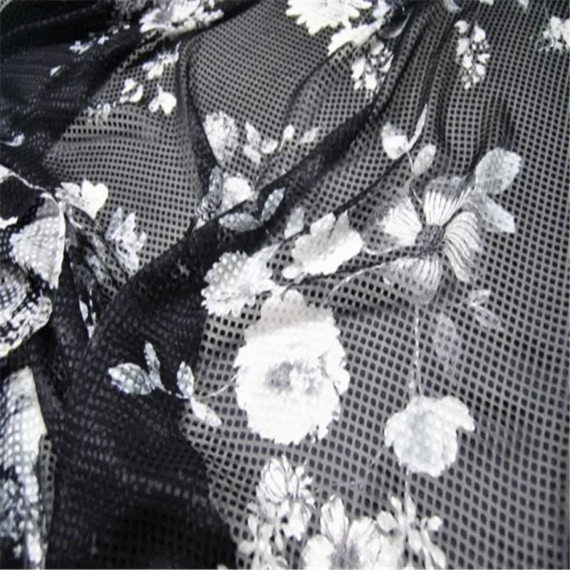 

Vintage Classic Flower Jacquard Silk Fabric in Black White Color for Lady Evening Dress Clothing New