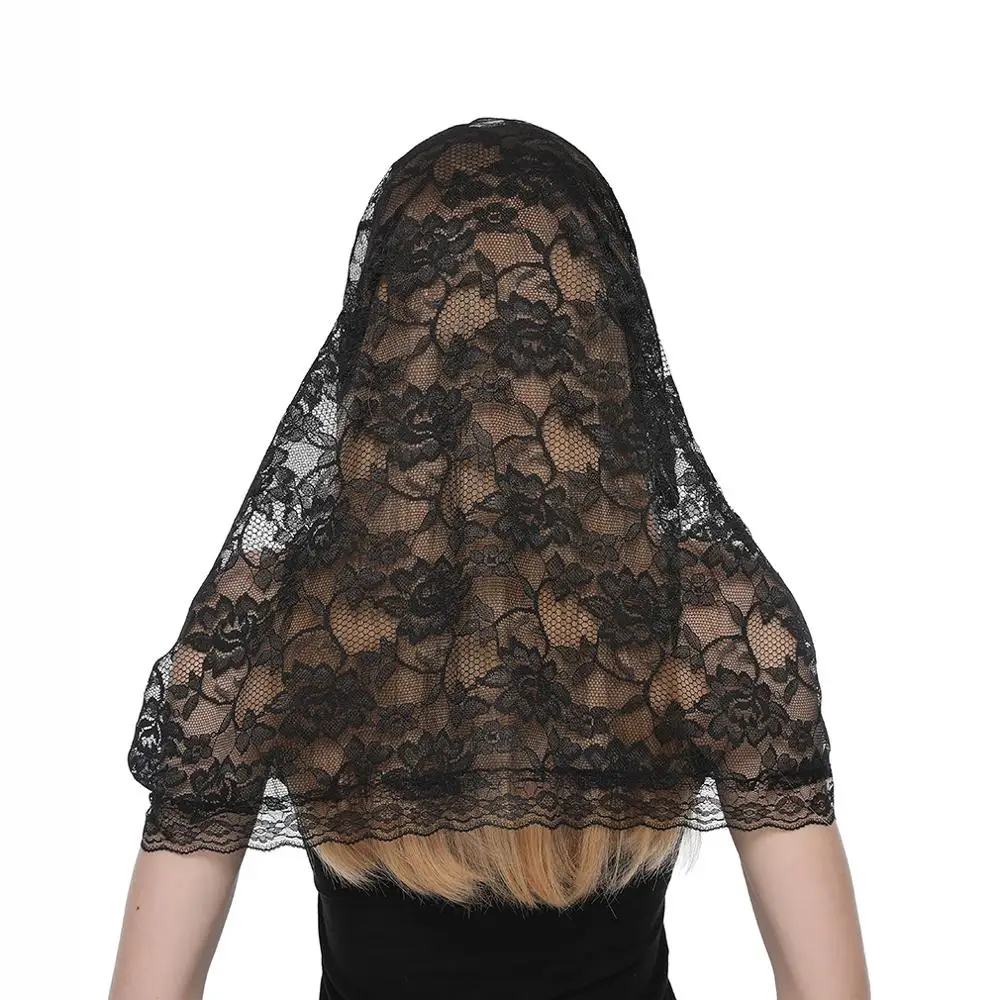 Embroidered Scarf for Church Round Veil Polyester Shawl in Church Spanish Mantilla Lace Floral Solid Color Women Prayer Shawls