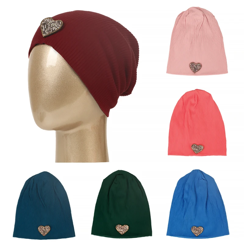 Fashion Love Rhinestone Cotton Beanies&Skullies Knitted Ribbed Autumn Winter Warm Hats Plain Color Beanie Baggy Slouchy Bonnet