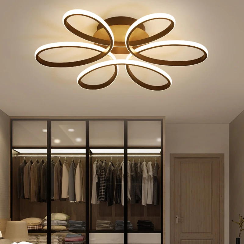 

Modern Simple LED Ceiling Lights Aluminum Flower Remote Control Flush Ceiling Light White Black Dining Living Room Mounted Lamps