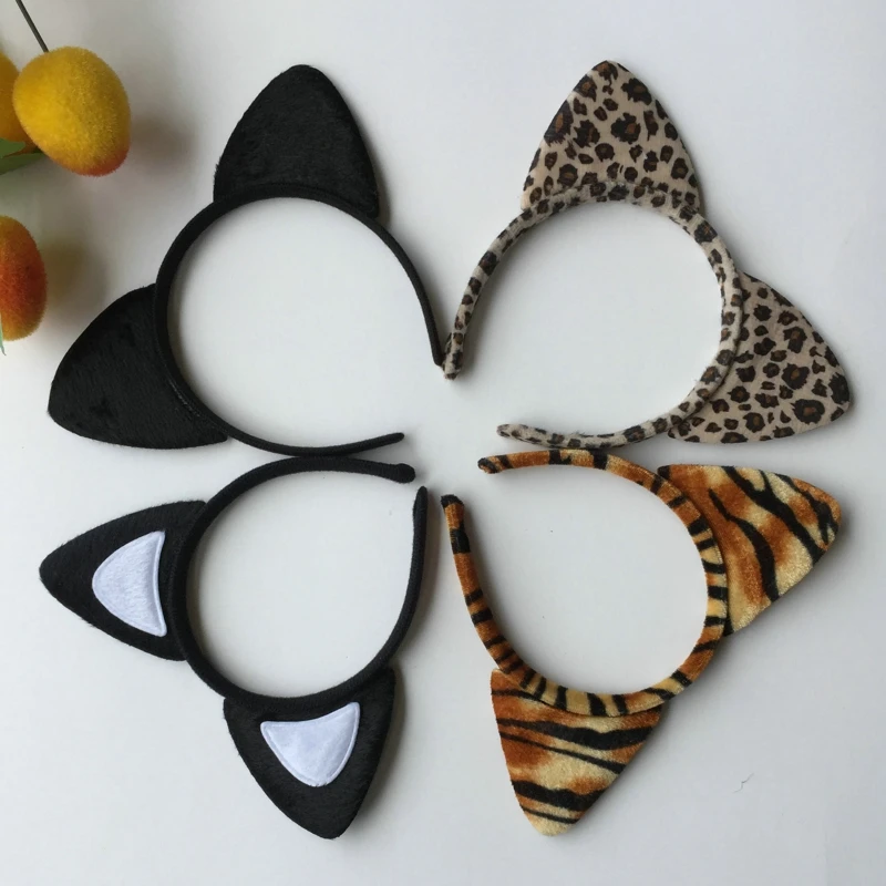 Cloth Short Plush Tiger Print Leopard Cat Ear Headband Cute Women Girls Kids Party Festival Fantastic Hair Accessories Hairband