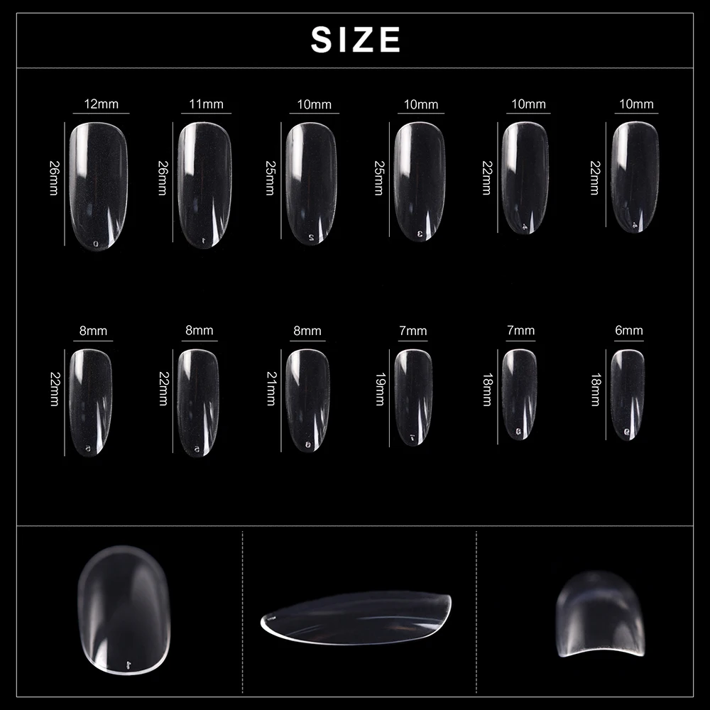 600pcs No Crease False Nail Tips Japanese Long Oval Nail Tips Clear/Natural/White 10 Sizes Fake Nails Full Cover Artificial Tip