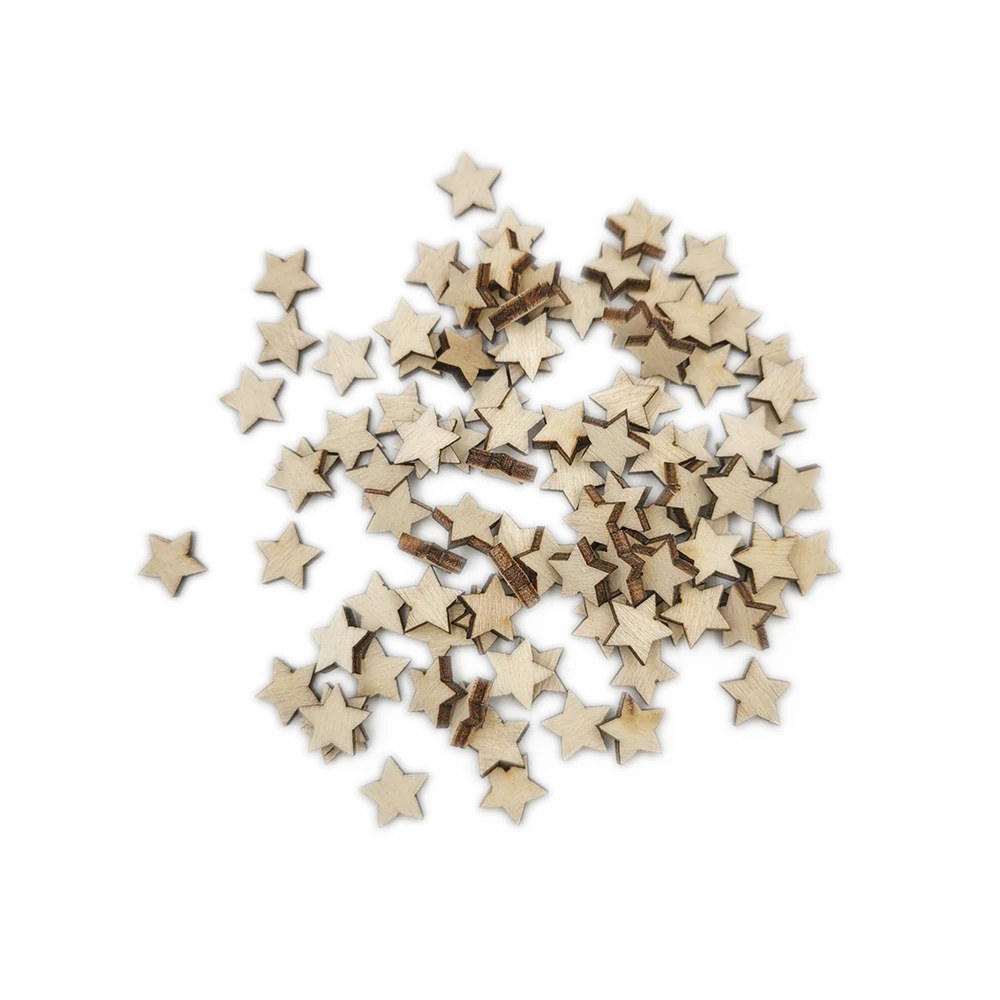 100pcs 10mm Star Pattern Wooden Scrapbooking Collection Craft for Handmade Accessory Slices Decoration Home DIY