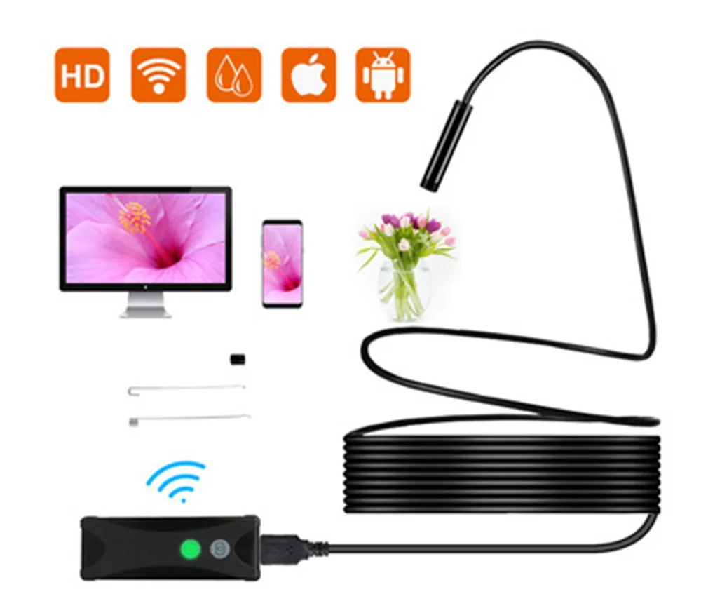 5.5mm 720p Wireless WIFI Endoscope Camera Water-proof Inspection Borescope Camera 3in1 usb Otoscope