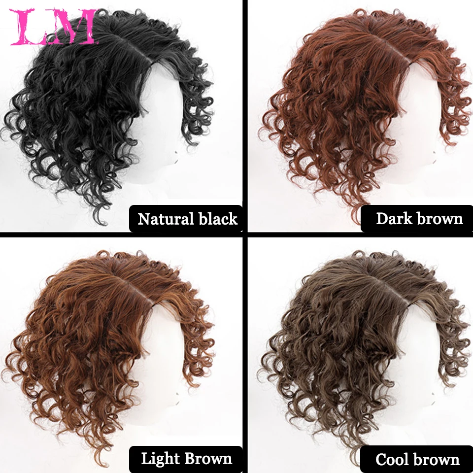 LM Wig Female Head Replacement Block Curly Hair Corn Beard Simulation Perm Partial Top Realistic Replacement Piece