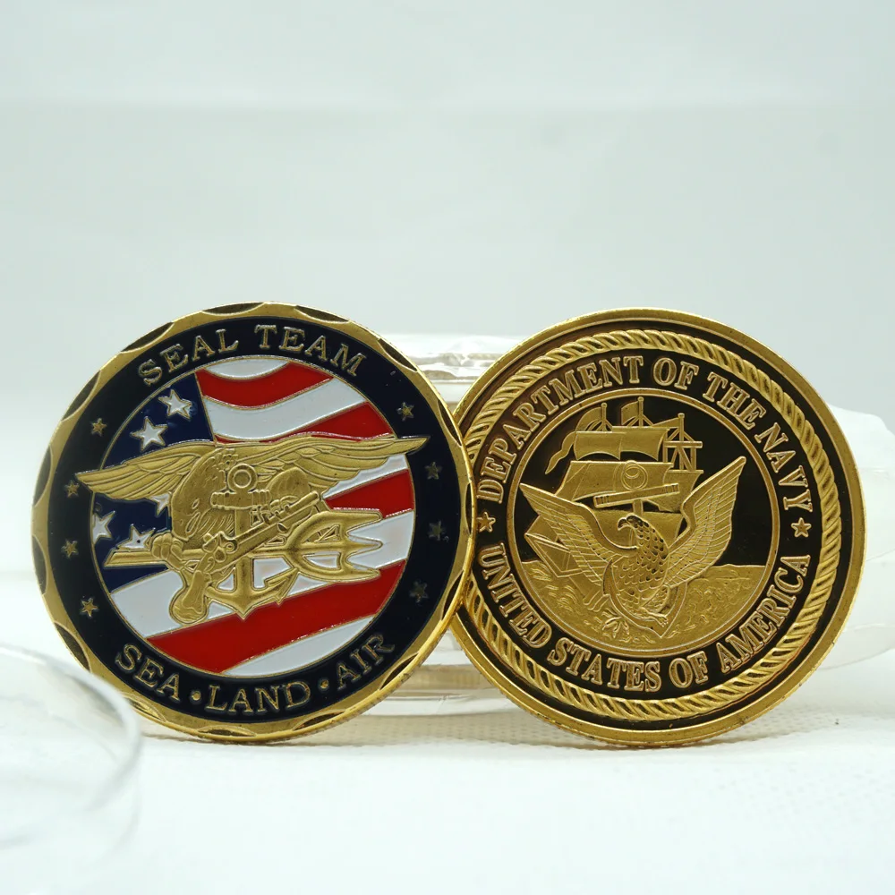 

5PCS Gold Plated Souvenir Coin US Sea Land Air Seals Team Metal USA Department Of The Navy Military Challenge Coins