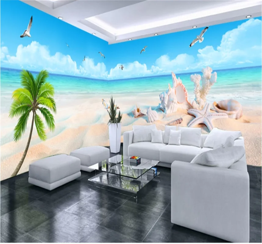 xuesu Customized 3D wallpaper beautiful seascape theme space whole house background wall 8D waterproof wall covering