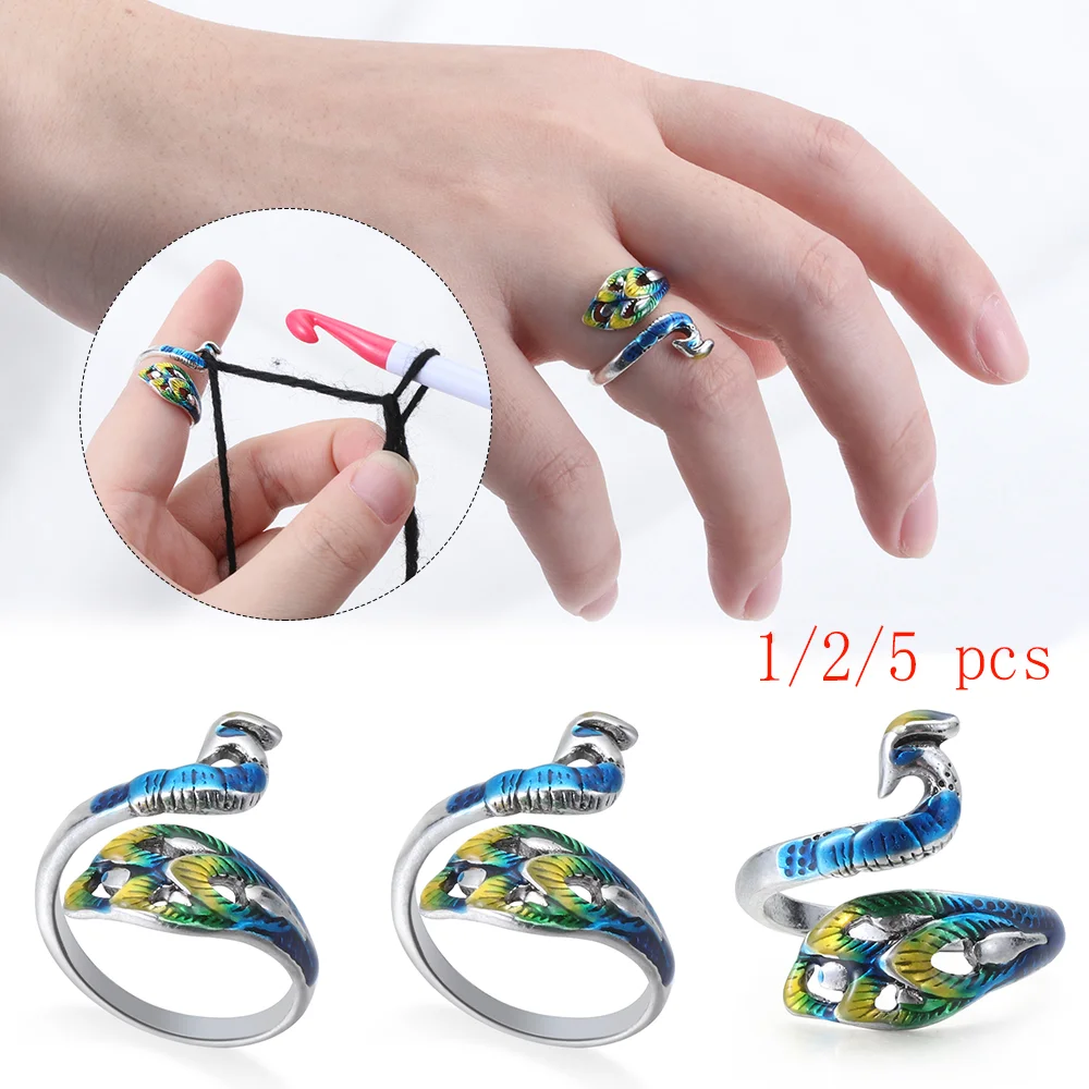 1/2/5 Pcs Hot Peacock Shape Knitting Loop Crochet Loop Knitting Accessories Adjustable Knitting Ring Finger Wear Thimble Tools