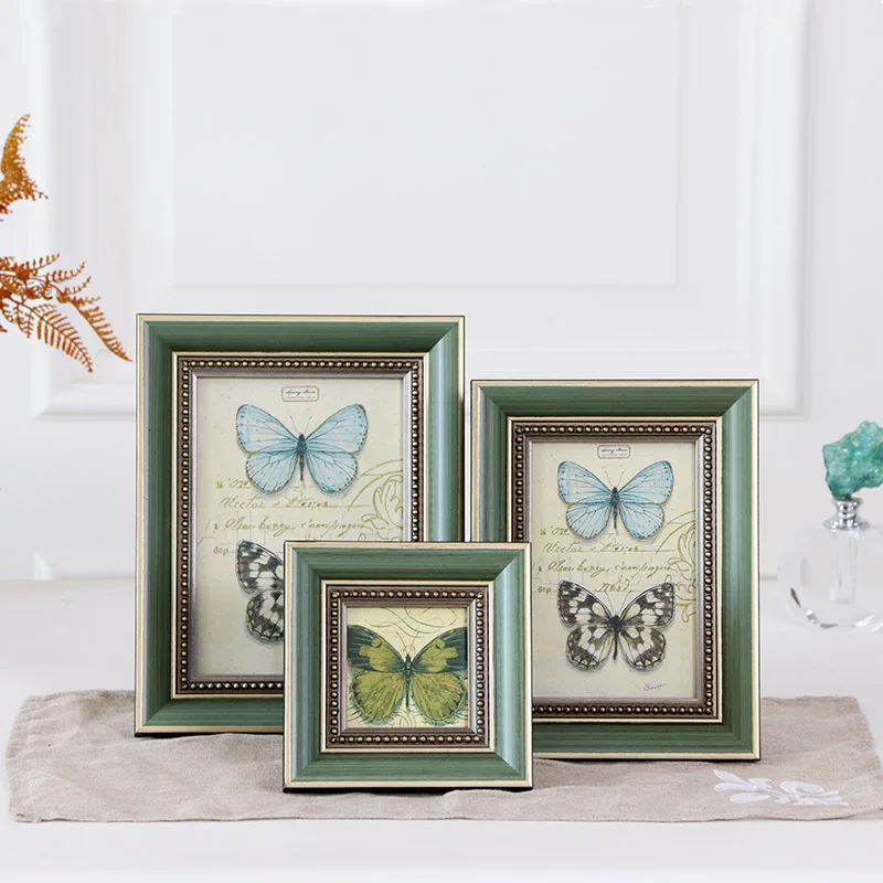 Photo frame Rectangle Three six seven inches Retro simplicity Pine solid wood Light green Set the stage Desktop decoration Gift